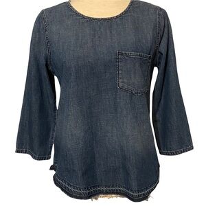Madewell Chambray Denim‎ Drop-Hem Top Size Small